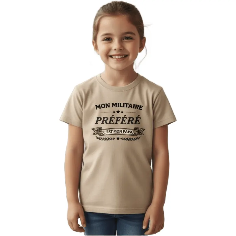 T-shirt enfant « Mon militaire préféré » sable